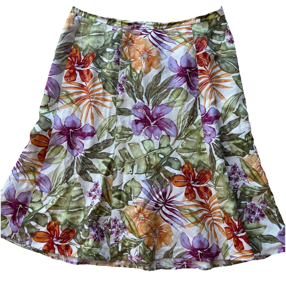 Tropical Silk Linen Skirt Sz 16P A-Line Tulip  Twee